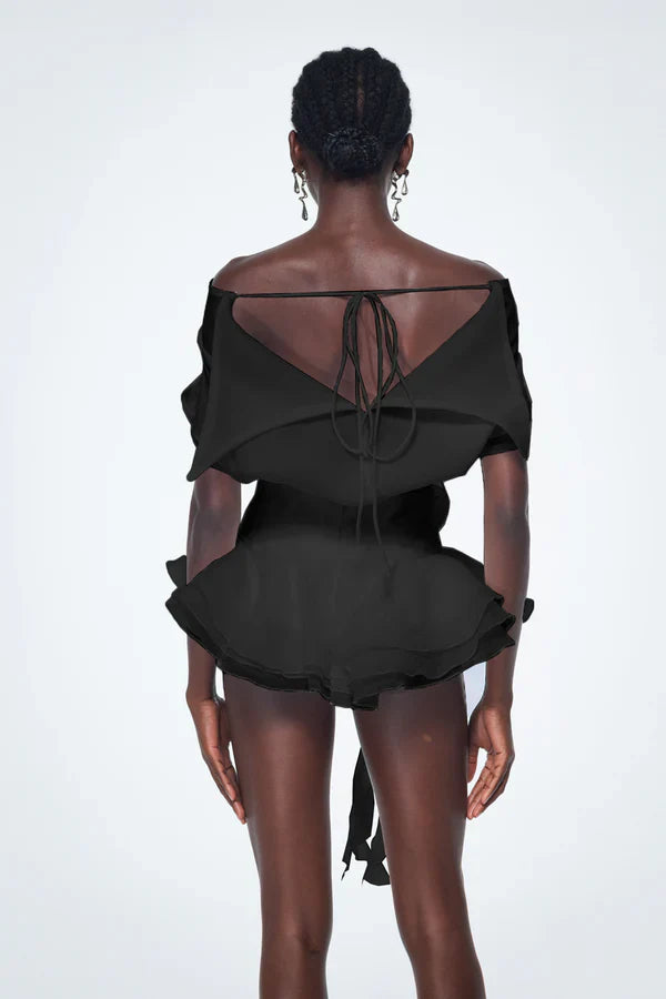 Brixton | Robe de Cocktail Courte Épaules Dénudées à Fleurs et Volants pour Femme