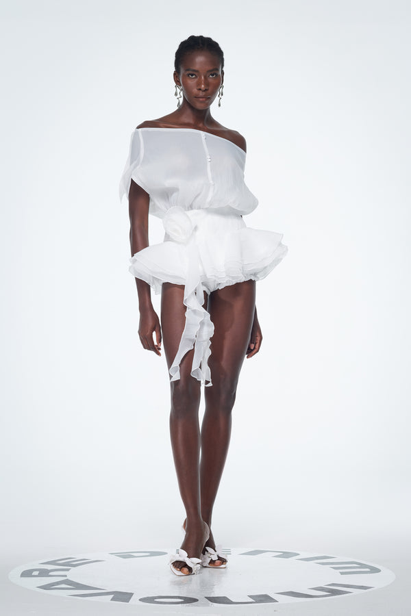 Brixton | Robe de Cocktail Courte Épaules Dénudées à Fleurs et Volants pour Femme