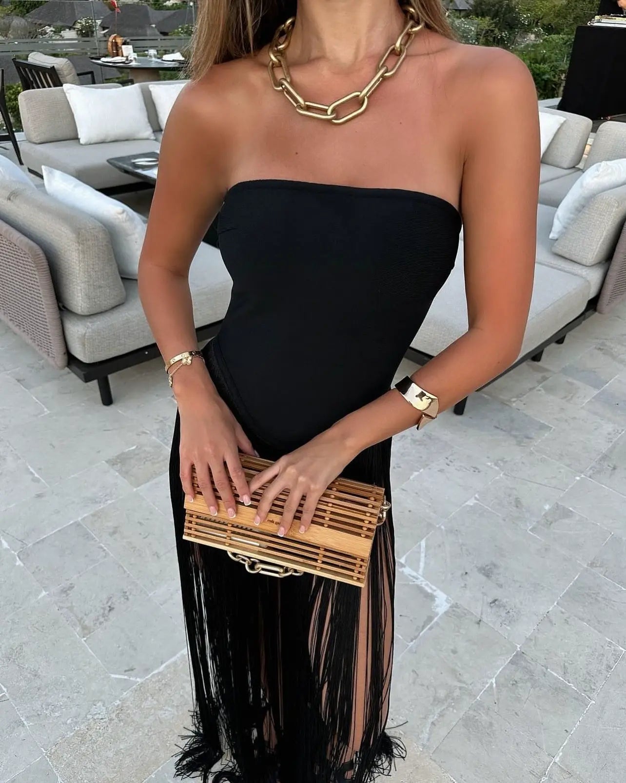 Brynn | Robe D'Été Bustier Bandage à Panneaux de Franges pour Femme