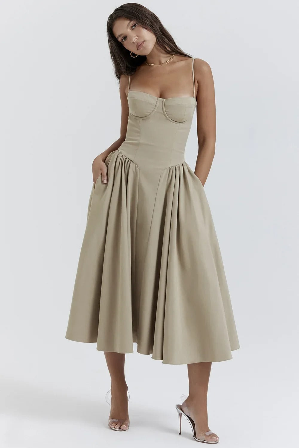 Calliope | Robe Midi Structurée Sans Manches pour L'Été