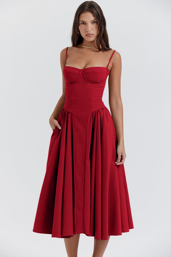Calliope | Robe Midi Structurée Sans Manches pour L'Été