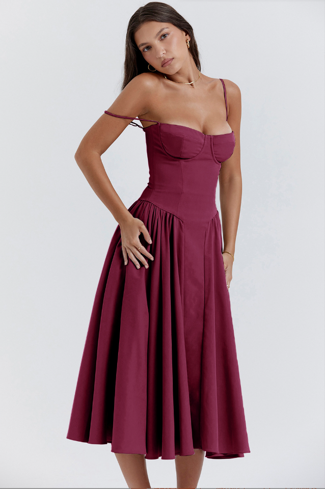 Calliope | Robe Midi Structurée Sans Manches pour L'Été