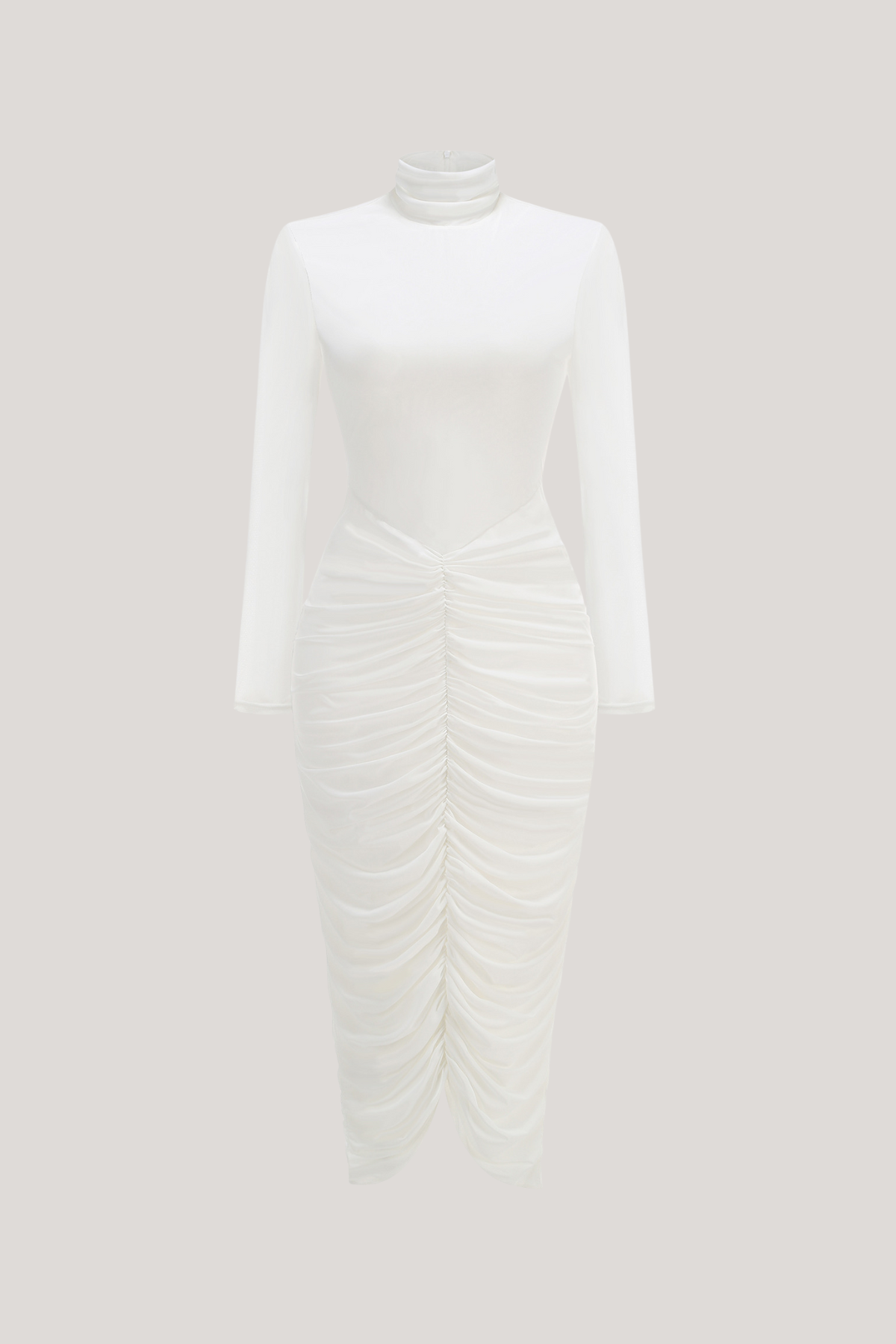 Dahlia | Robe Midi Moulante à Col Montant et Fronces pour Femme