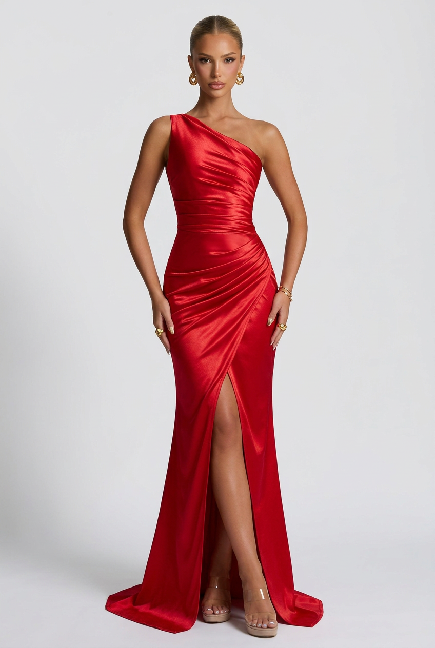 Daphne | Robe de Bal Maxi en Satin à une Épaule Avec Fente pour Femme
