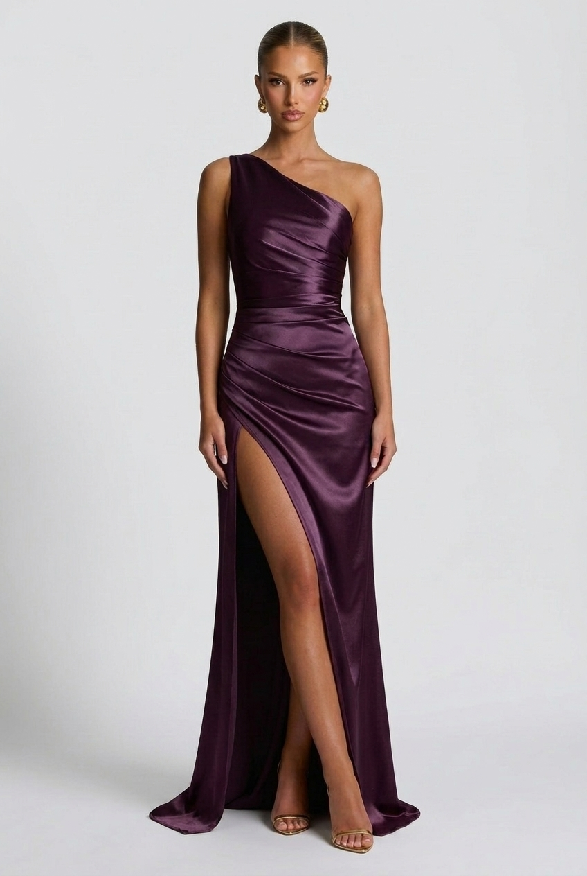 Daphne | Robe de Bal Maxi en Satin à une Épaule Avec Fente pour Femme