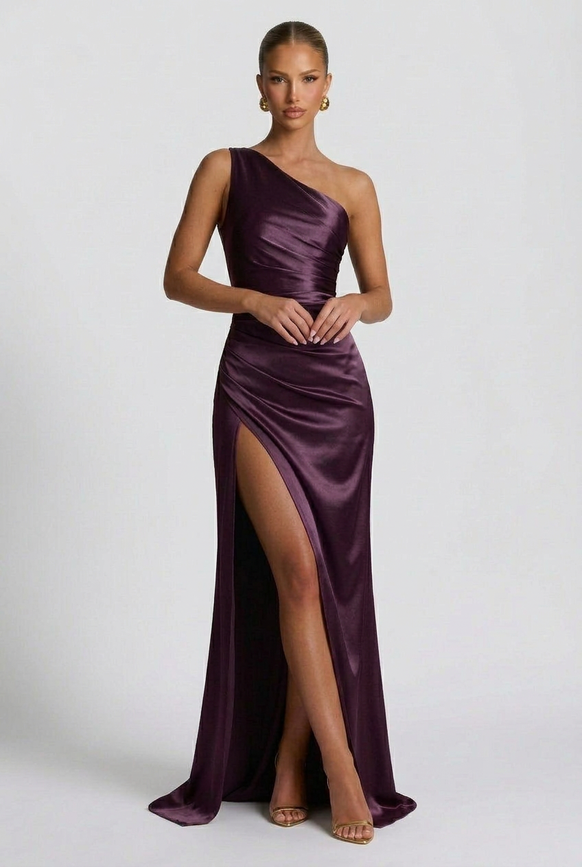 Daphne | Robe de Bal Maxi en Satin à une Épaule Avec Fente pour Femme