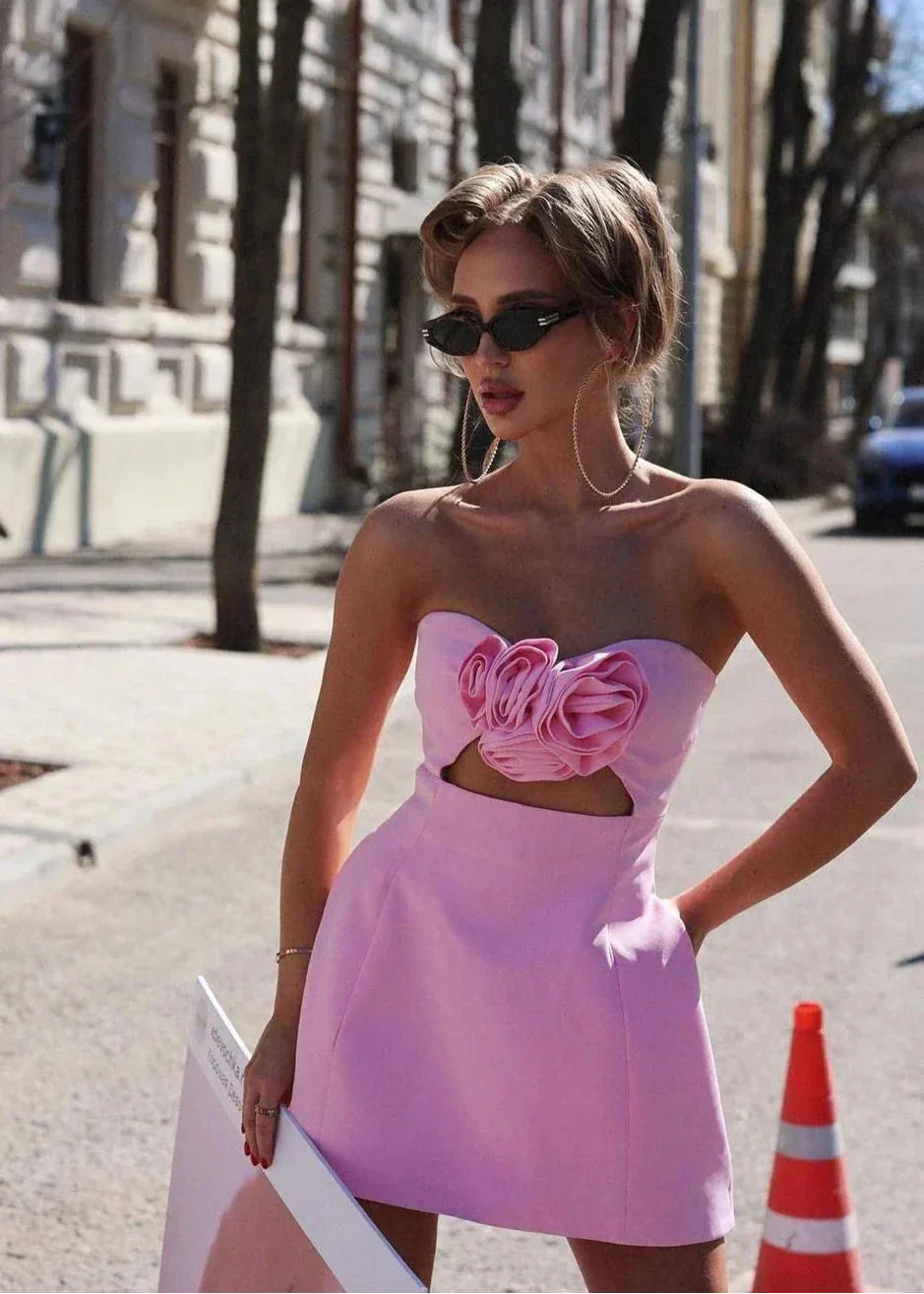 Elspeth | Robe de Cocktail Courte Bustier à Fleurs pour Femme