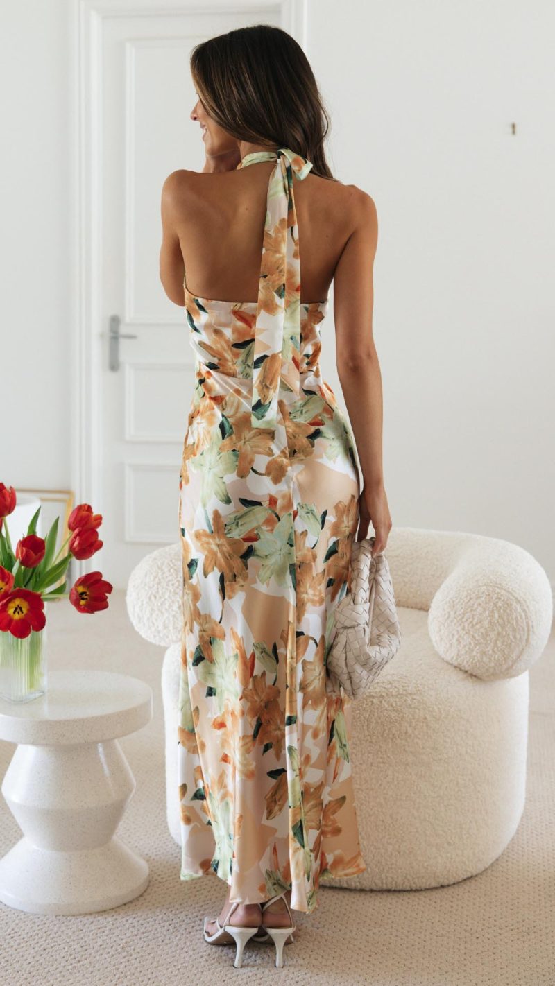 Ember | Robe Longue Florale dos Nu à Licou pour Femme