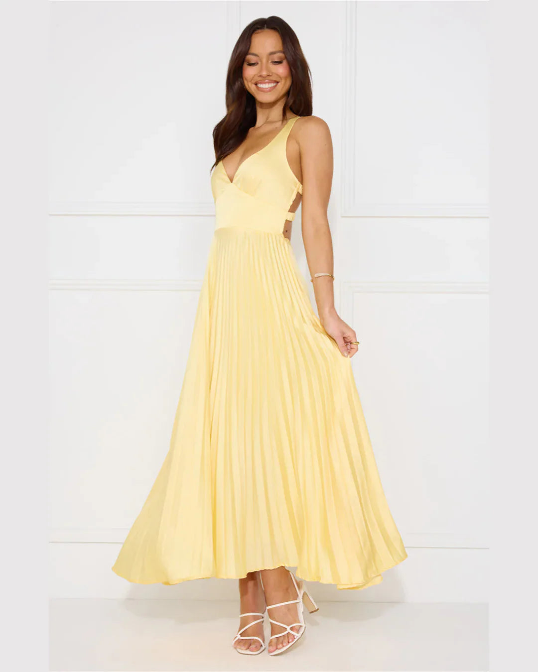Erica | Robe Longue Plissée Sans Manches pour Invitée de Mariage