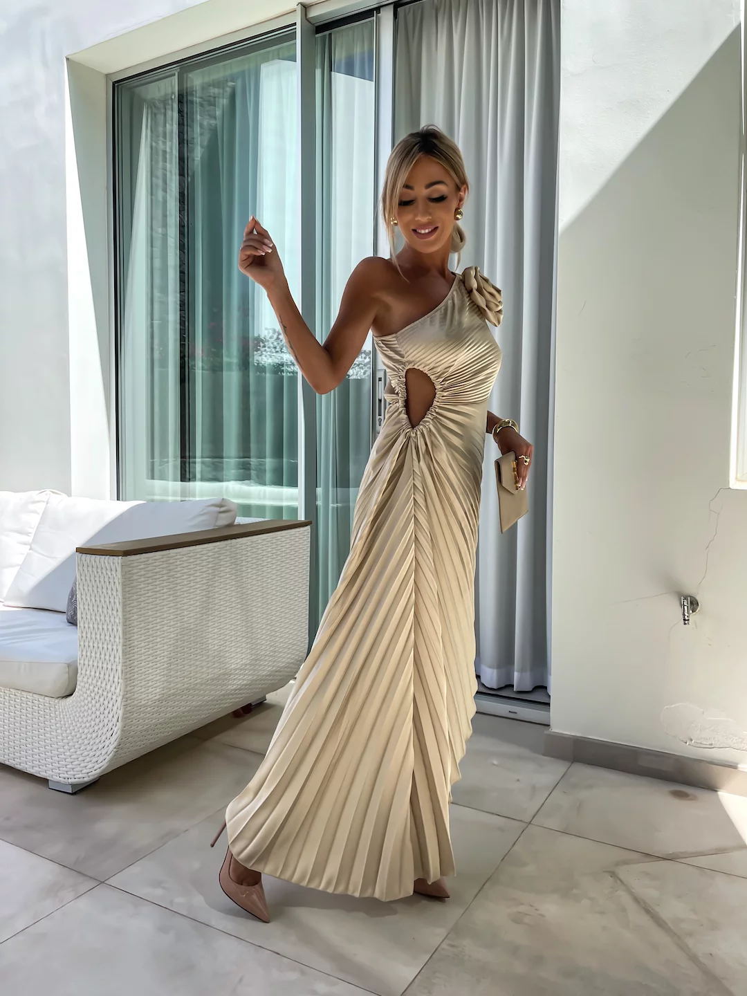 Felicity | Robe Longue Plissée à une Épaule pour Invitée de Mariage