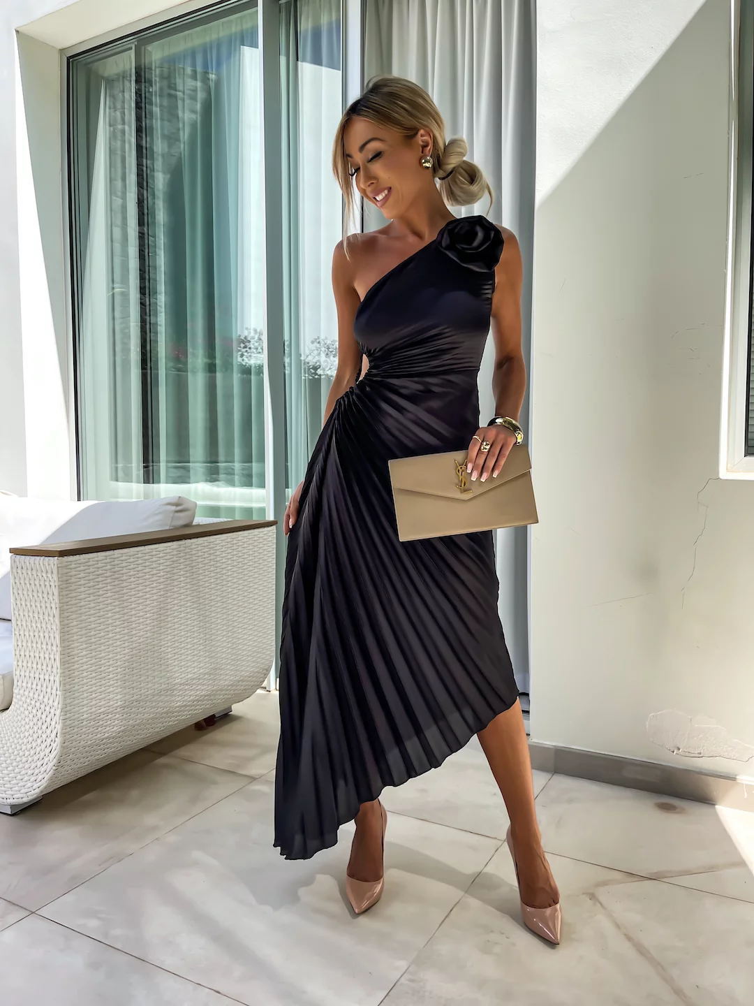 Felicity | Robe Longue Plissée à une Épaule pour Invitée de Mariage
