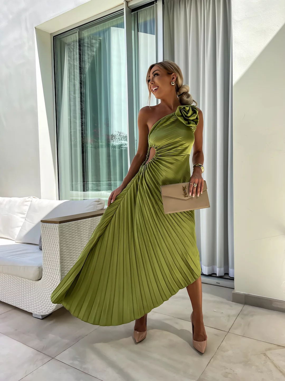 Felicity | Robe Longue Plissée à une Épaule pour Invitée de Mariage
