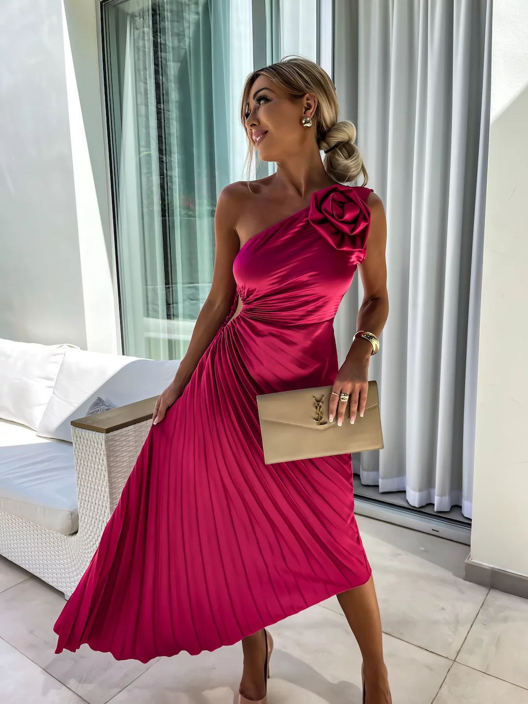 Felicity | Robe Longue Plissée à une Épaule pour Invitée de Mariage