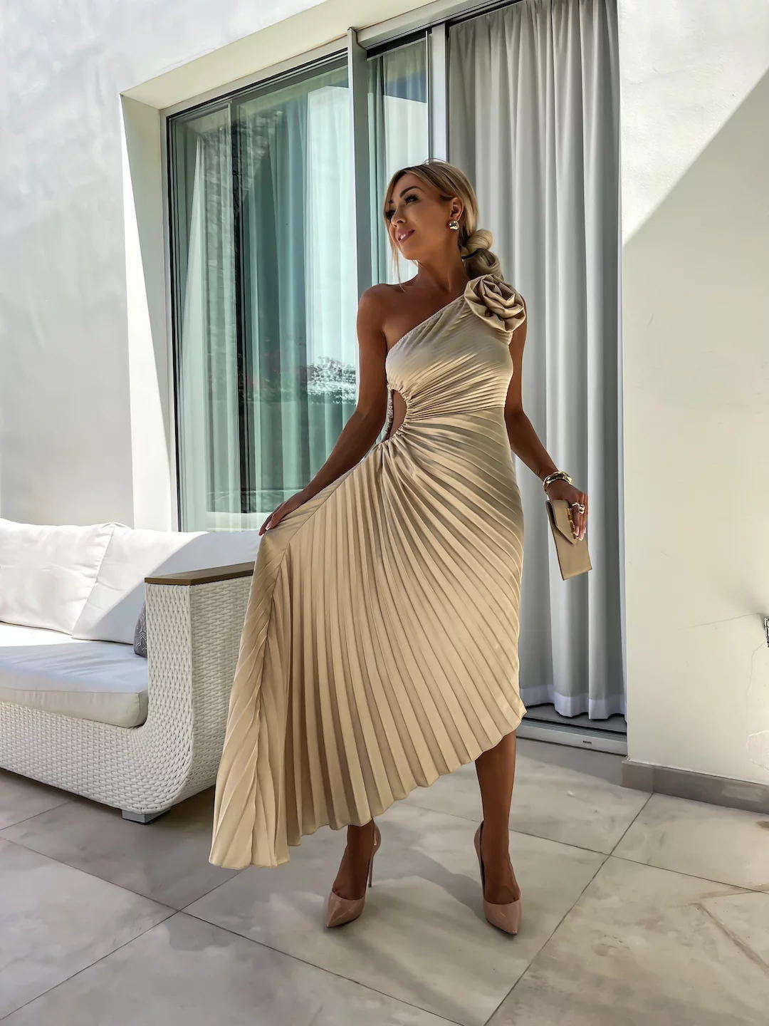 Felicity | Robe Longue Plissée à une Épaule de Mariage pour Femme