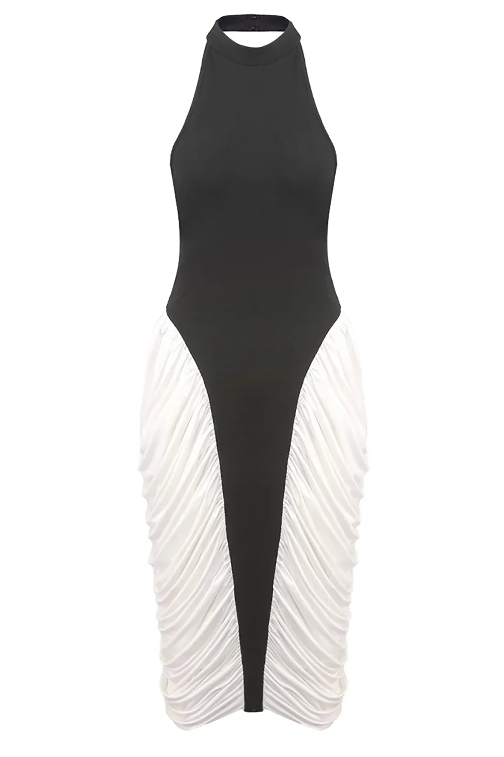 Francesca | Robe Midi Plissée à Col Haut Sans Manches et dos Nu pour Femmes