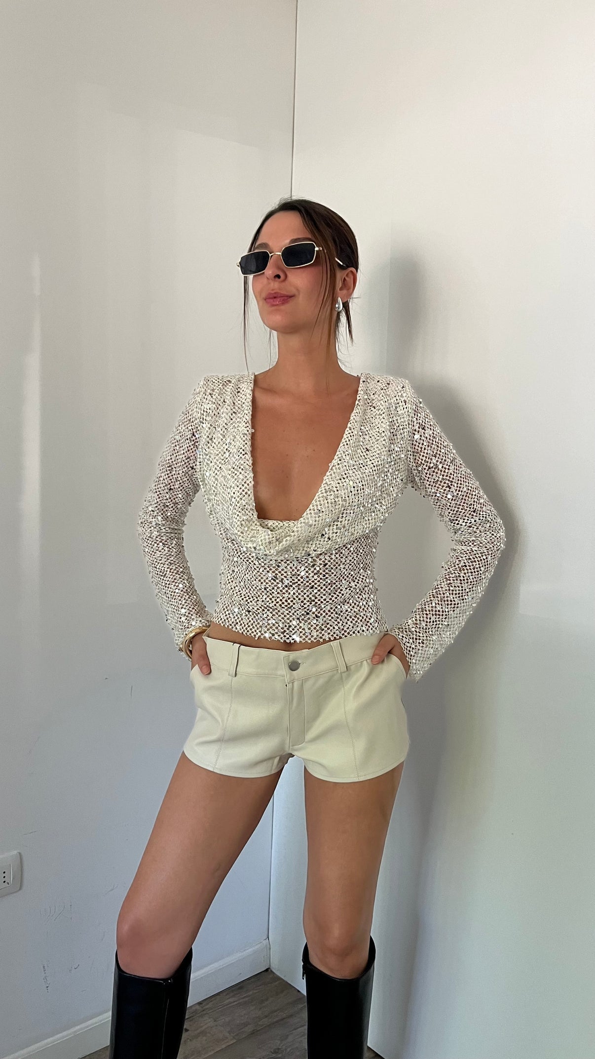 Grace | Crop Top dos Nu en Mesh à Paillettes pour Femme