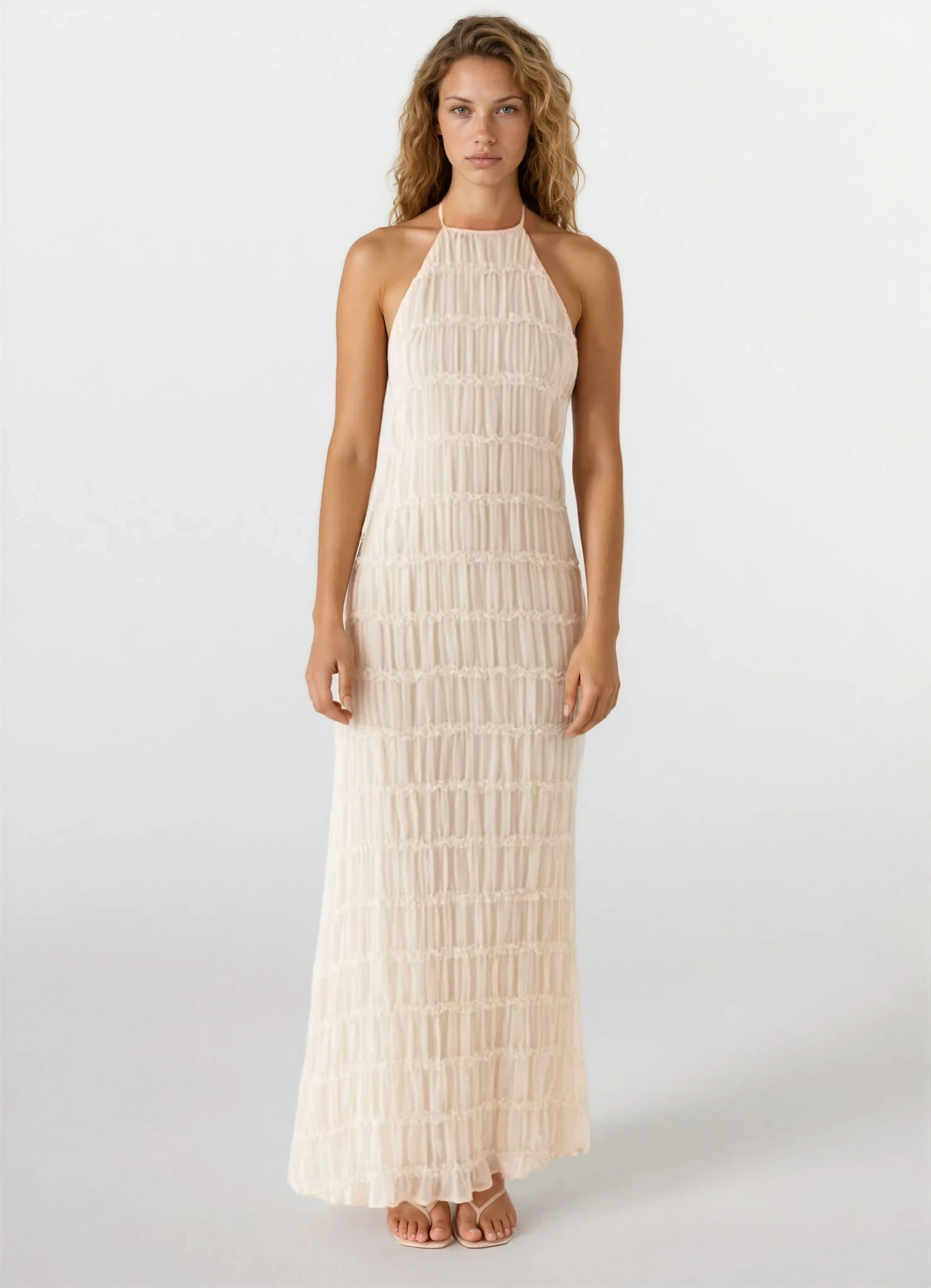 Greta | Robe Longue D'Été dos Nu à Texture Sculptée pour Femmes
