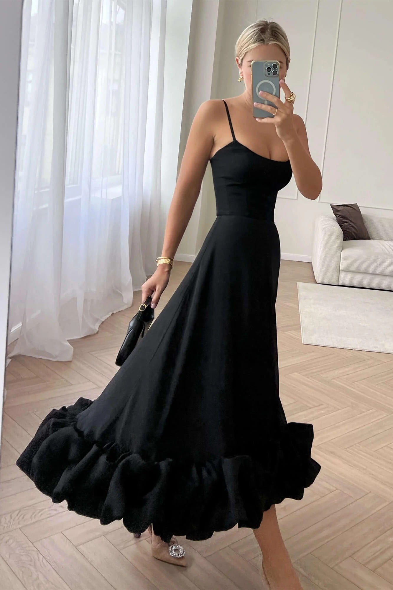Heather | Robe de Bal Midi Évasée Sans Manches pour Femme