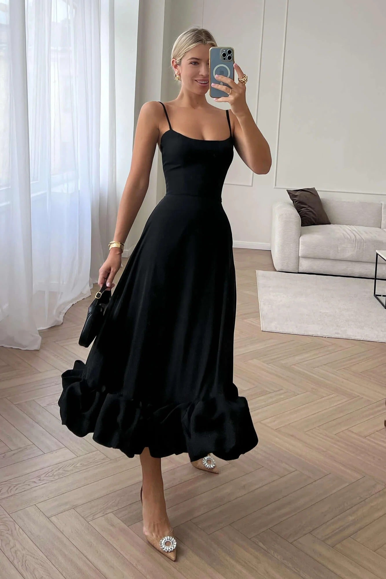 Heather | Robe de Bal Midi Évasée Sans Manches pour Femme