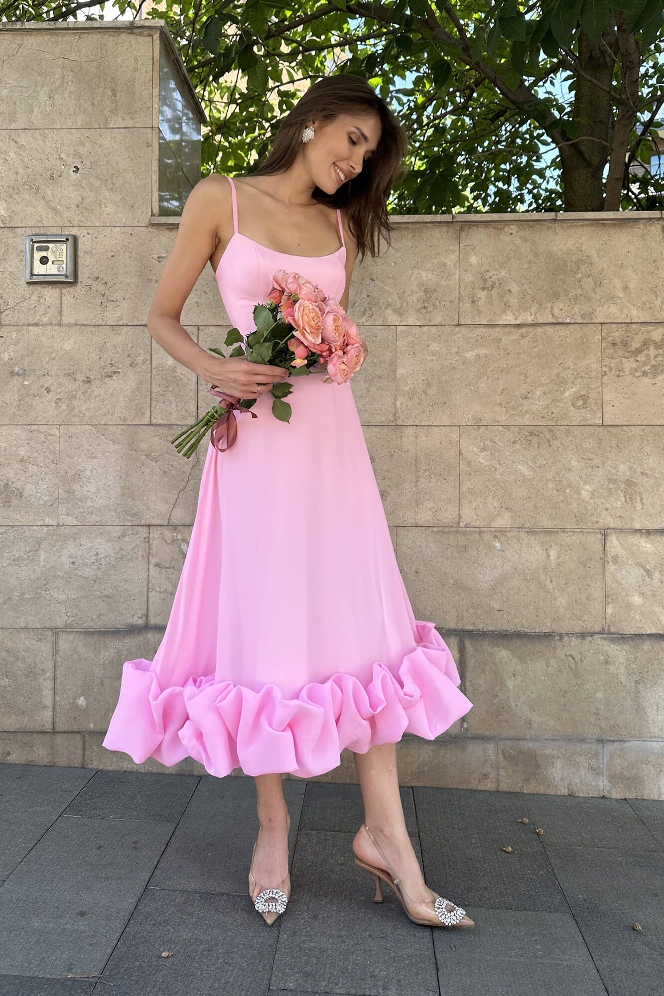 Heather | Robe de Bal Midi Évasée Sans Manches pour Femme