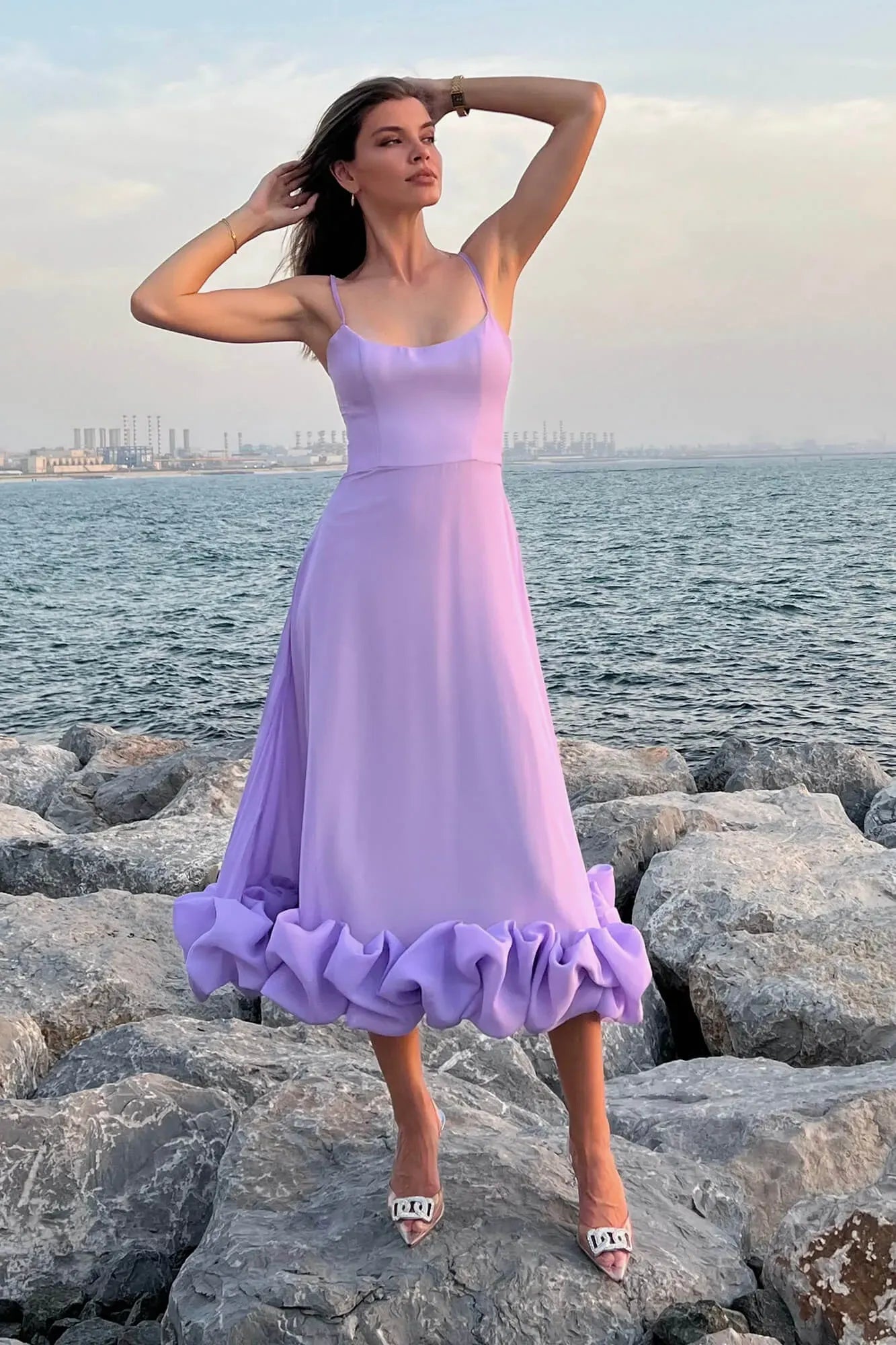 Heather | Robe de Bal Midi Évasée Sans Manches pour Femme
