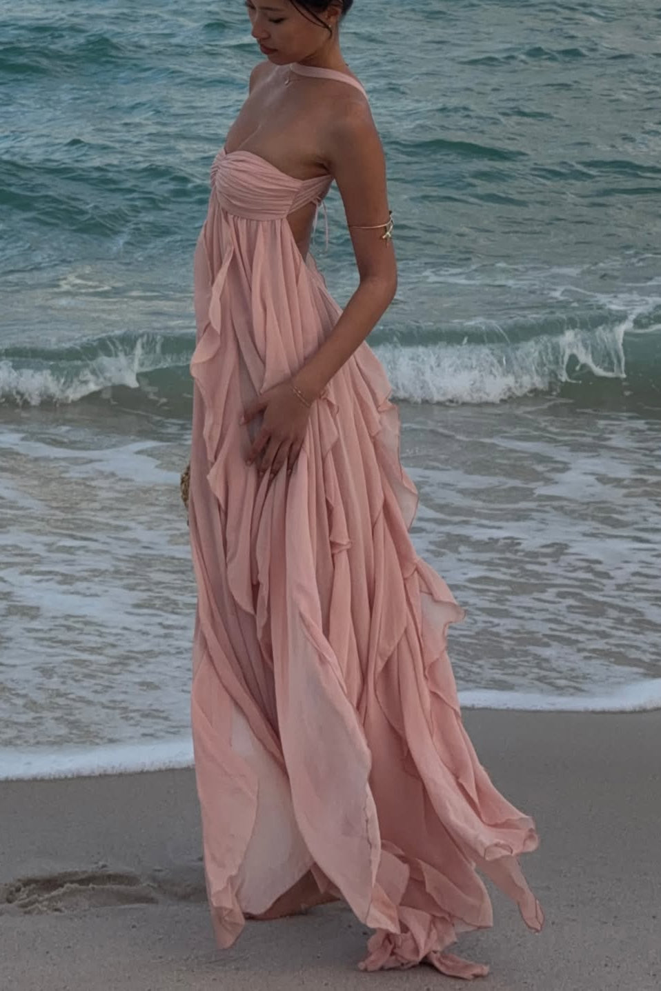 Imogen | Robe Maxi Bustier à Volants pour Invitée de Mariage