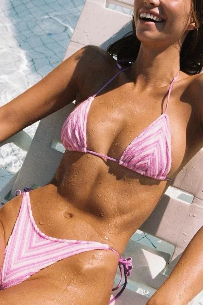 Indyra | Maillot de Bain Bikini Triangle Rayé pour Femme