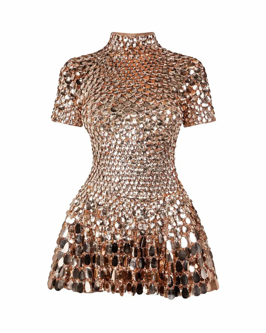 Janice | Robe Courte à Paillettes et Col Montant pour Femme