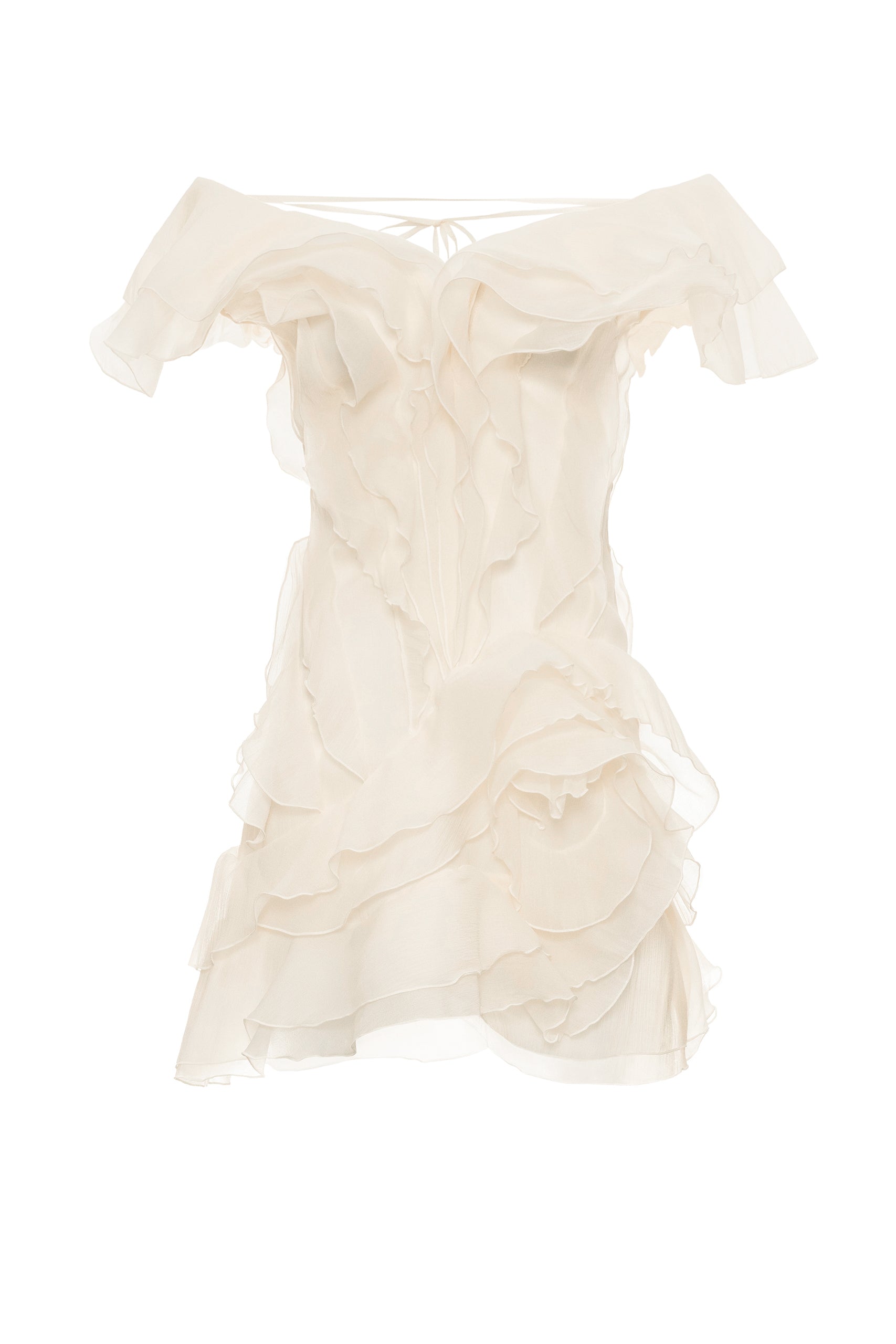 Jazlyn | Robe D'Été Courte à Col en V, Épaules Dénudées et Volants