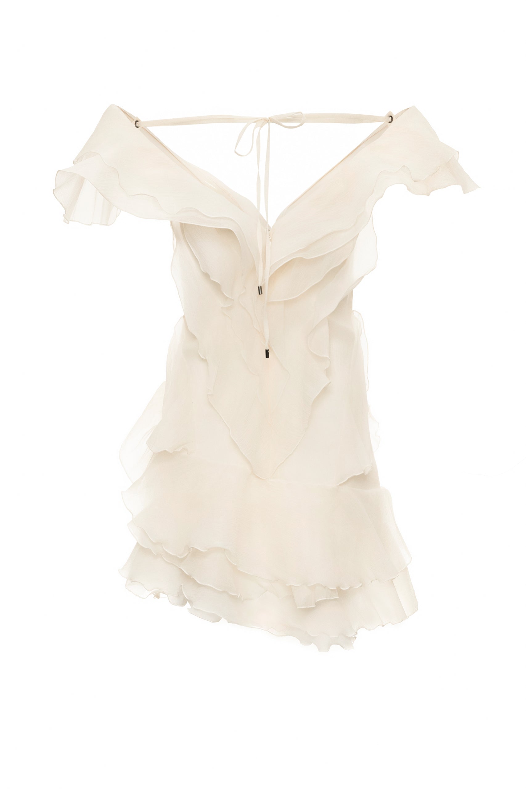 Jazlyn | Robe D'Été Courte à Col en V, Épaules Dénudées et Volants