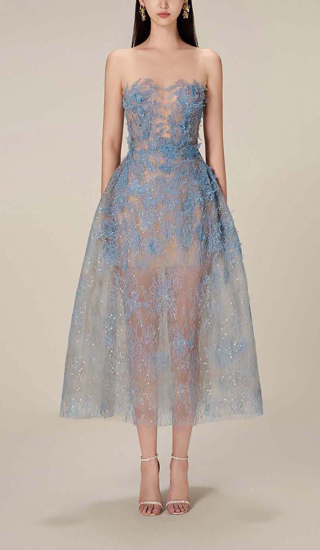 Joelle | Robe de Bal Midi en Dentelle Florale Brodée pour Femme