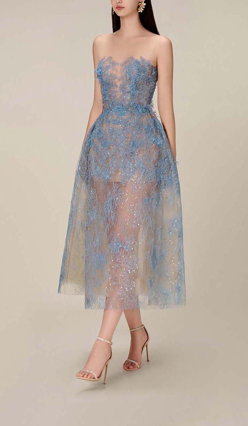 Joelle | Robe de Bal Midi en Dentelle Florale Brodée pour Femme