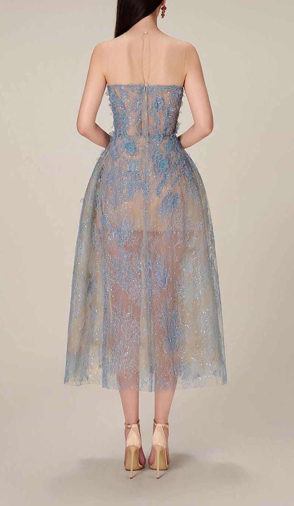 Joelle | Robe de Bal Midi en Dentelle Florale Brodée pour Femme