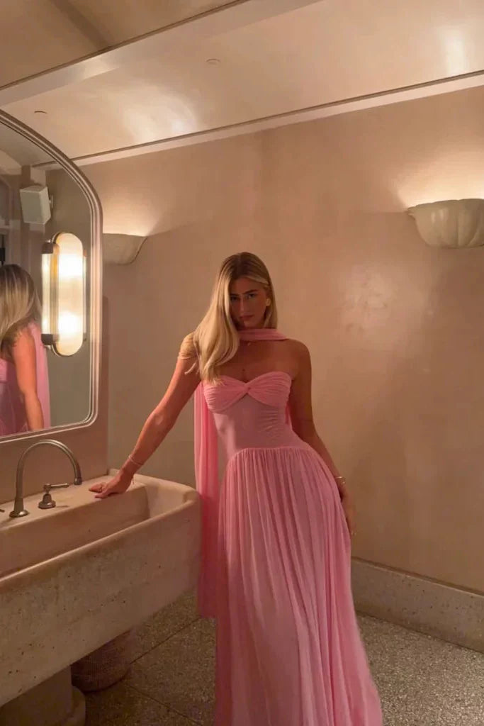 June | Robe D'Été Maxi Plissée Bustier Torsadé pour Femmes
