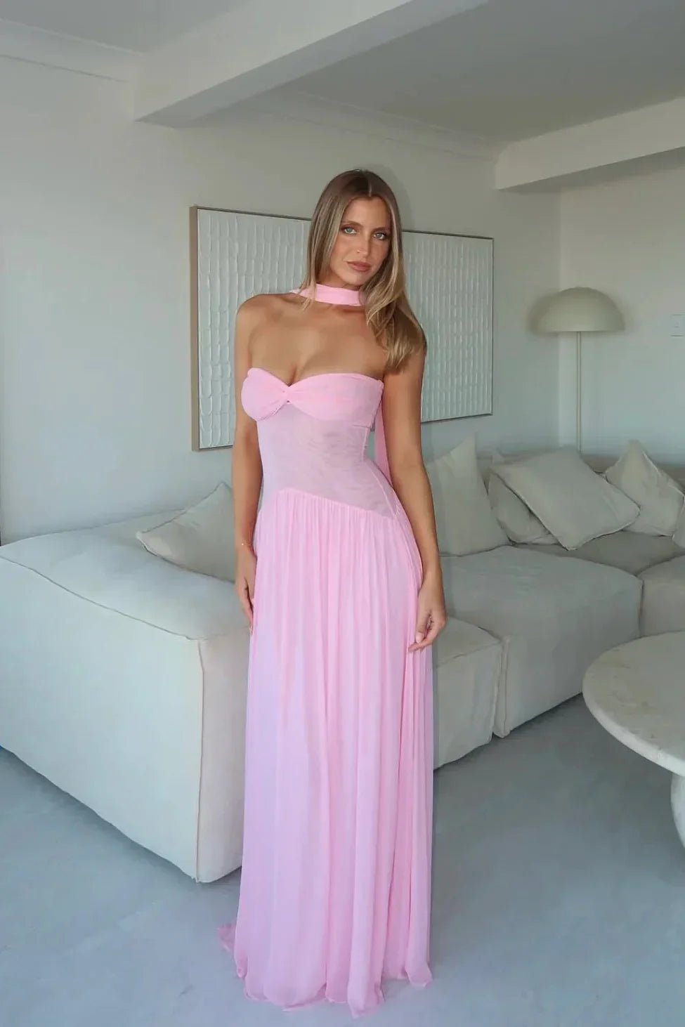 June | Robe D'Été Maxi Plissée Bustier Torsadé pour Femmes