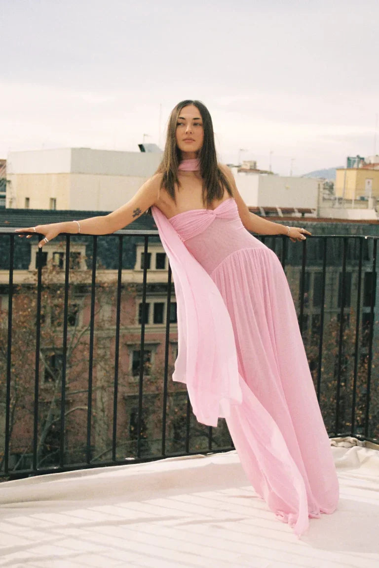 June | Robe D'Été Maxi Plissée Bustier Torsadé pour Femmes