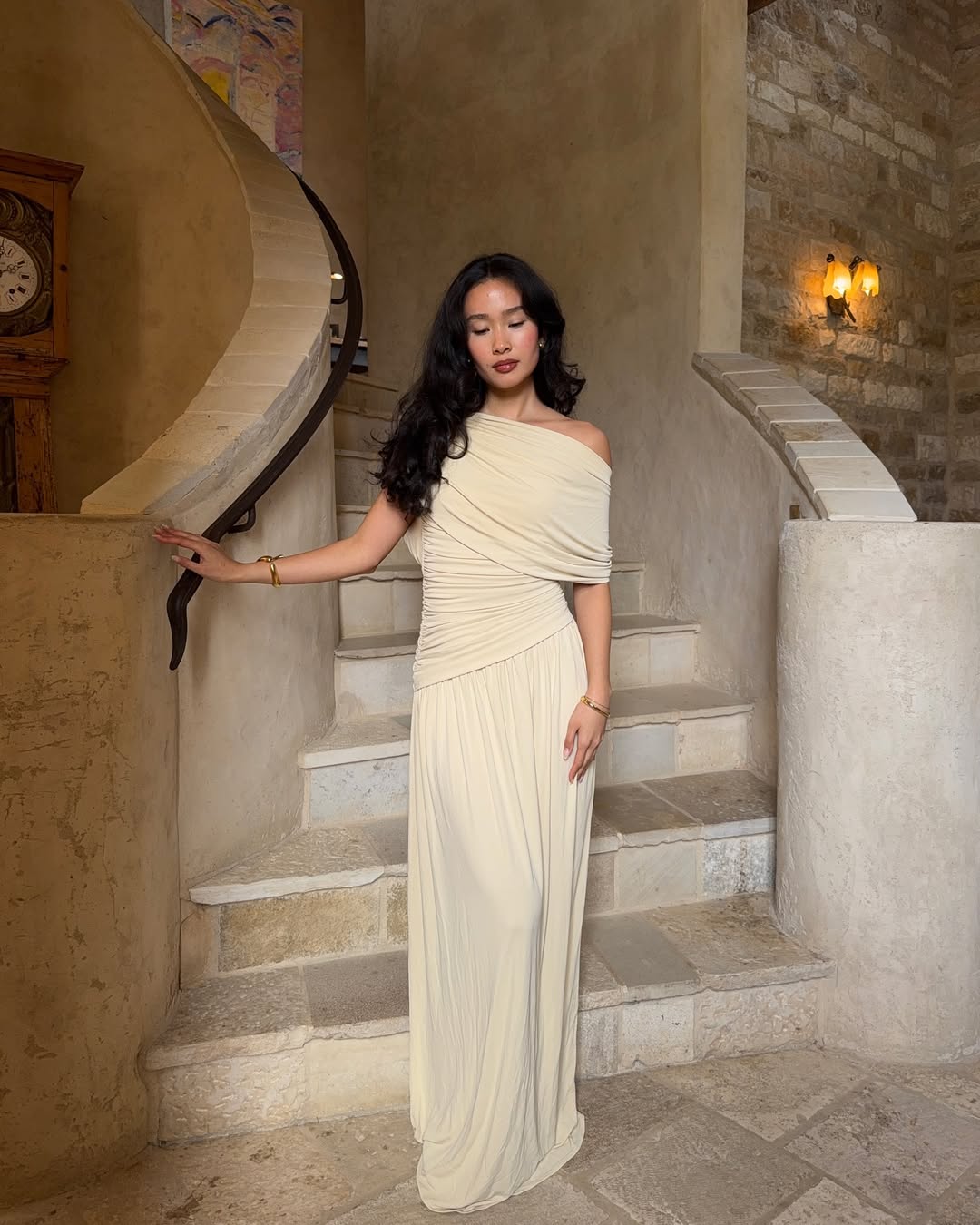 Kayla | Robe D'Invité de Mariage Maxi Moulante Transparente à Fronces pour Femme