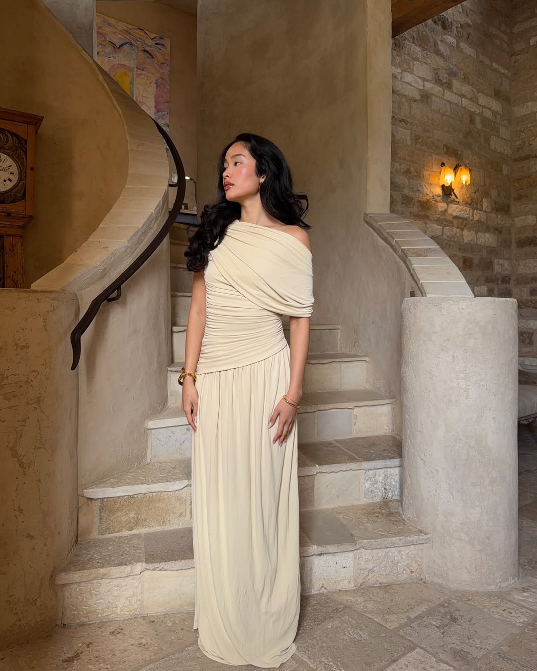 Kayla | Robe Longue Moulante Froncée et Transparente pour Invitée de Mariage