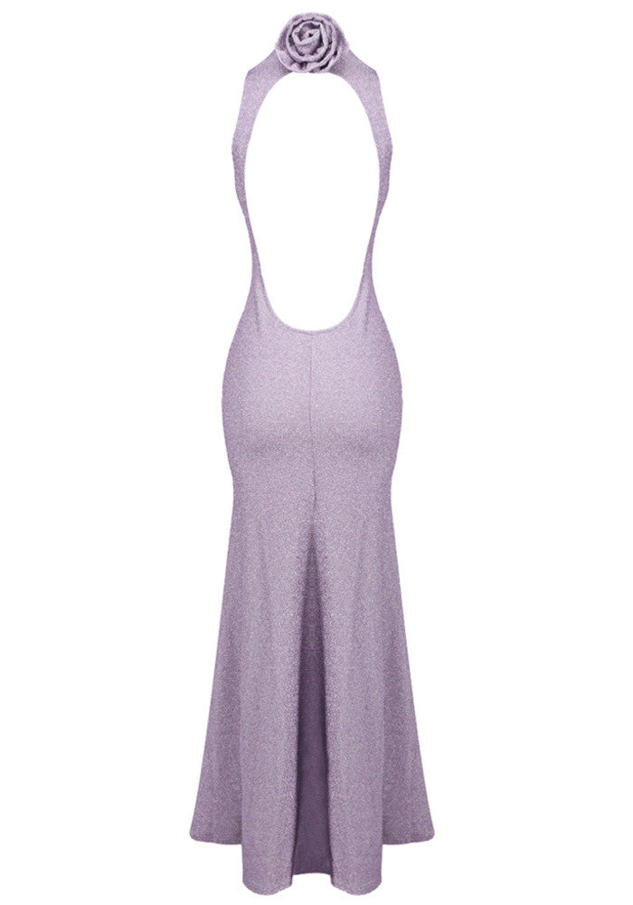 Kayleigh | Robe de Bal Longue Scintillante dos Nu Avec Détails Floraux pour Femme