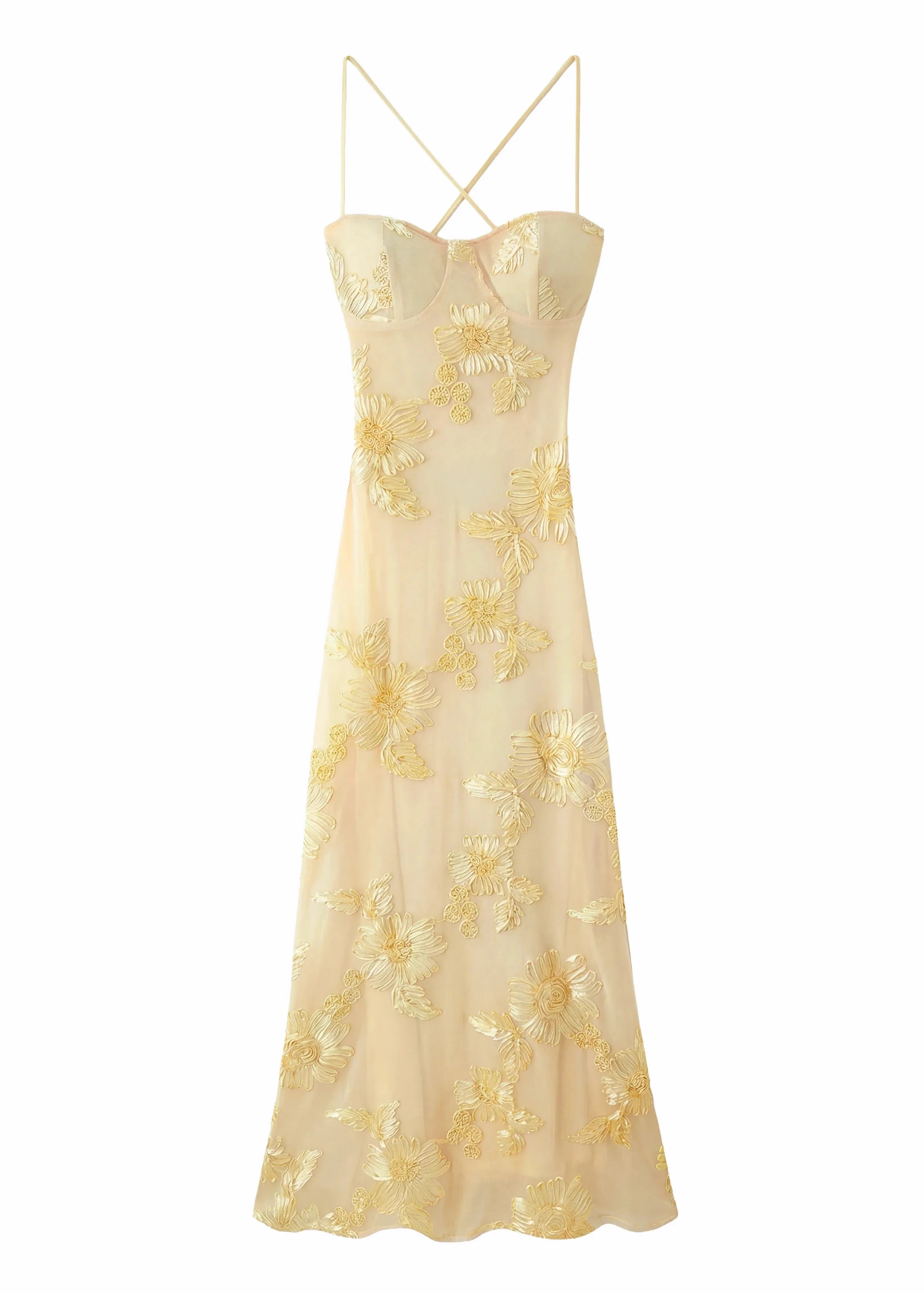 Kiara | Robe Longue Sans Manches Avec Broderie Florale pour Invitée de Mariage
