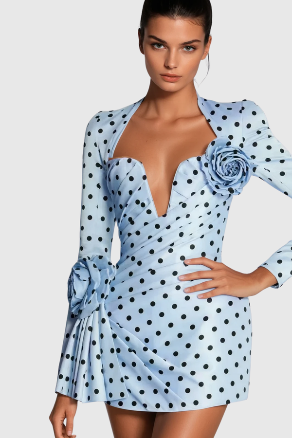 Lenora | Mini-Robe Froncée à Fleurs et Manches Longues pour Femme