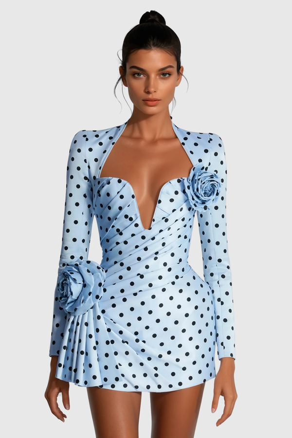 Lenora | Mini-Robe Froncée à Fleurs et Manches Longues pour Femme