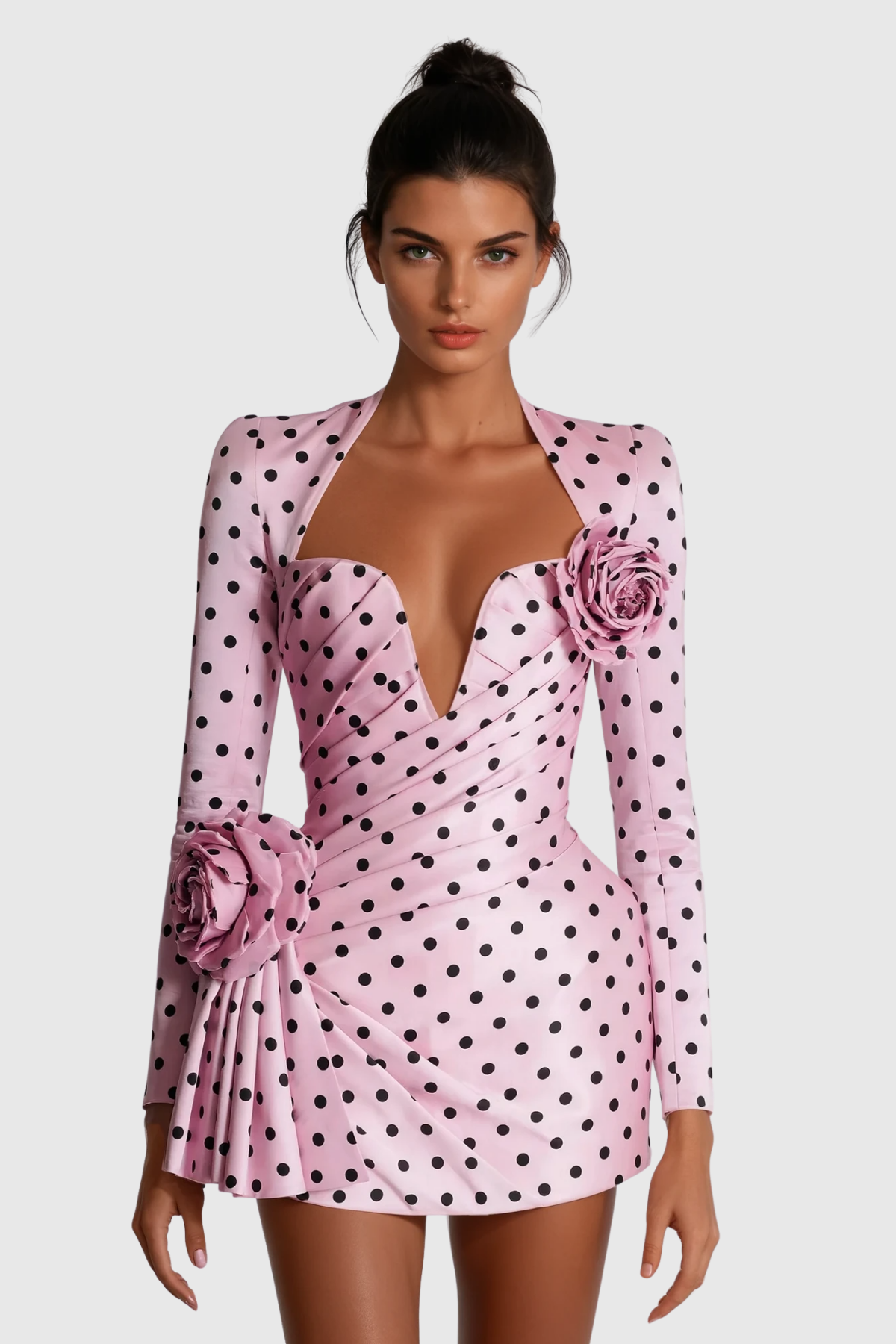 Lenora | Mini-Robe Froncée à Fleurs et Manches Longues pour Femme