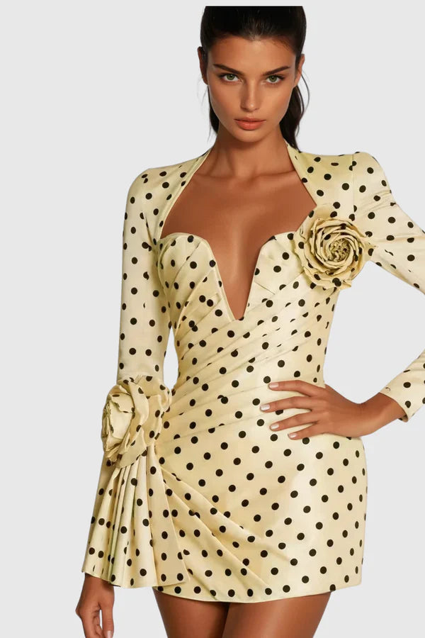 Lenora | Mini-Robe Froncée à Fleurs et Manches Longues pour Femme