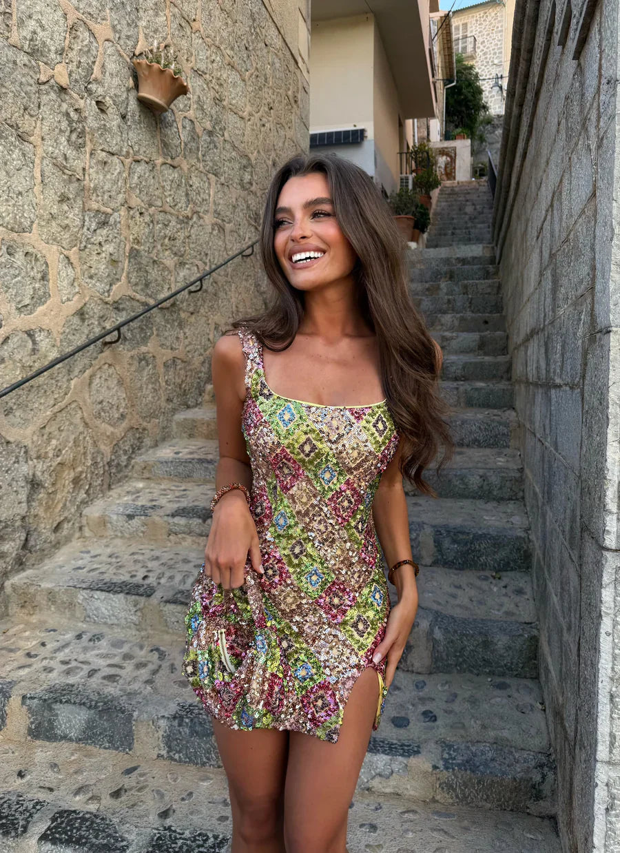 Lisa | Robe Mini D'Été de Soirée à Paillettes et Cristaux
