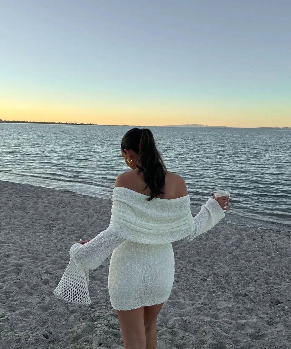 Liz | Mini-Robe Moulante en Maille à Épaules Dénudées pour Femme
