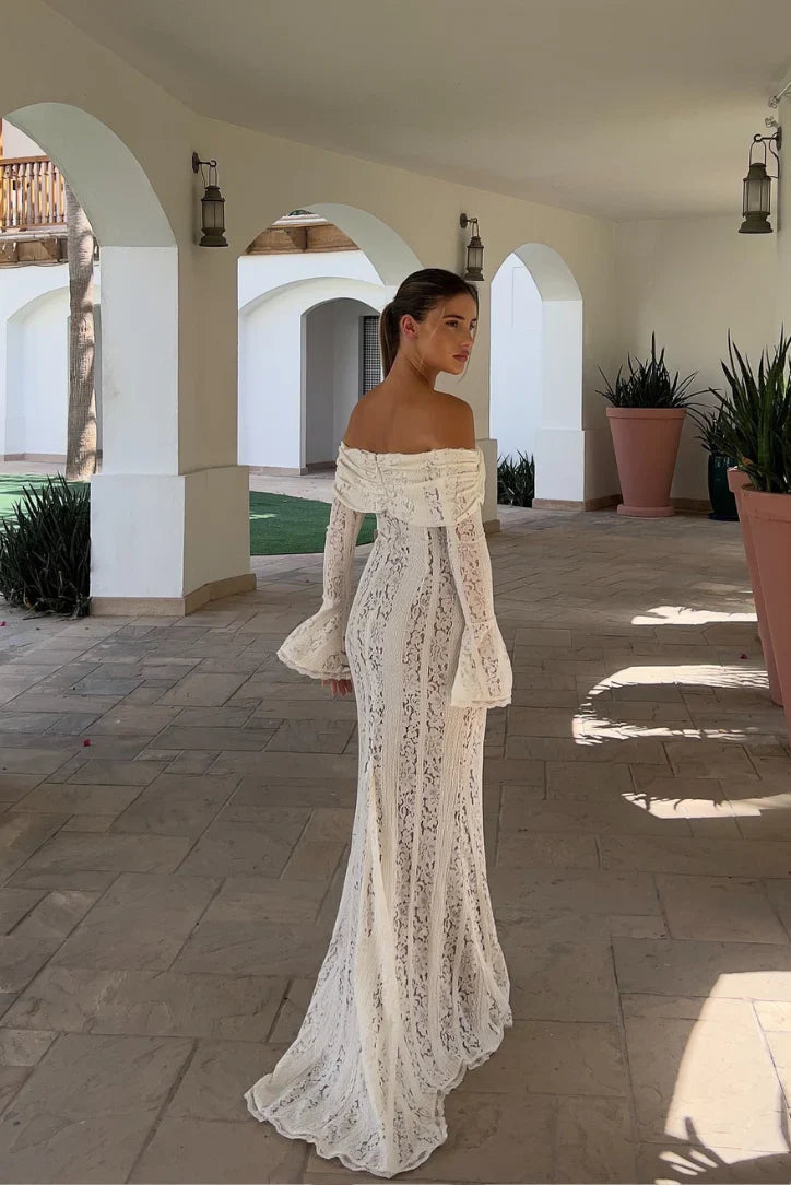 Lucy | Robe D'Été Longue en Dentelle à Épaules Dénudées pour Femme