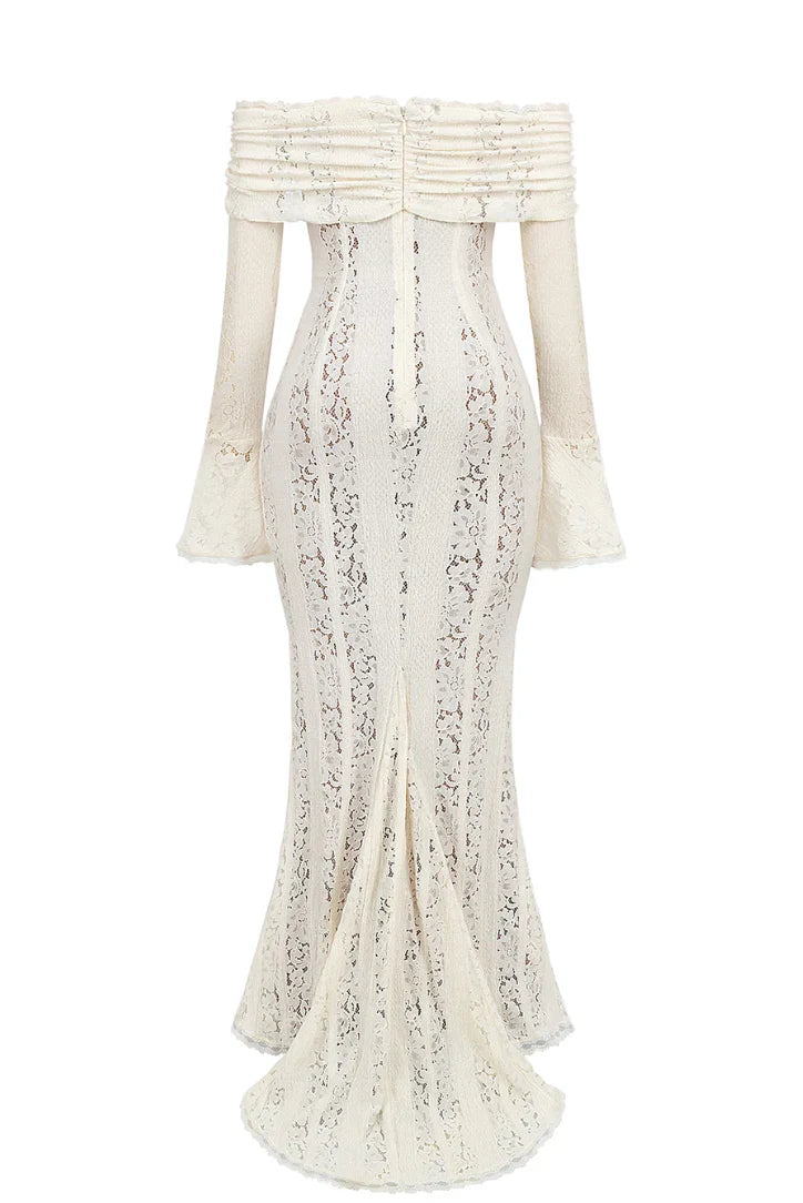 Lucy | Robe D'Été Longue en Dentelle à Épaules Dénudées pour Femme
