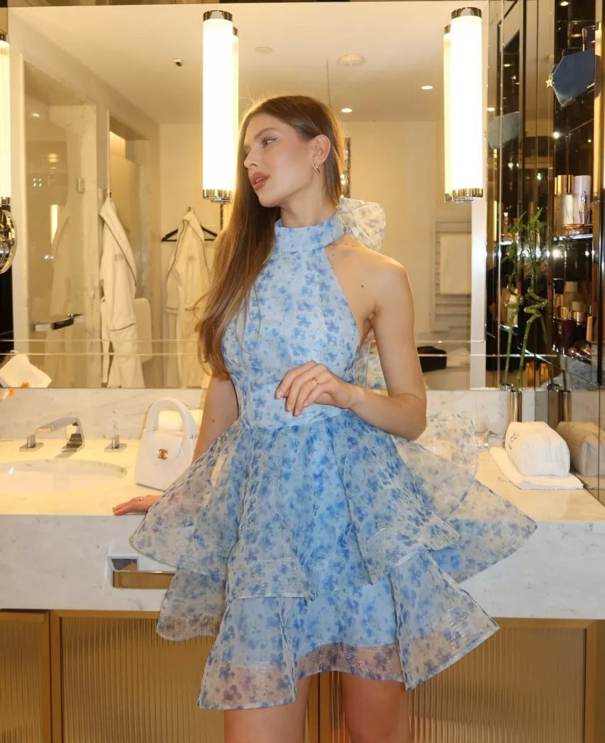 Makenna | Robe D'Été Mini Fleurie à Col Montant et Nouée pour Femmes
