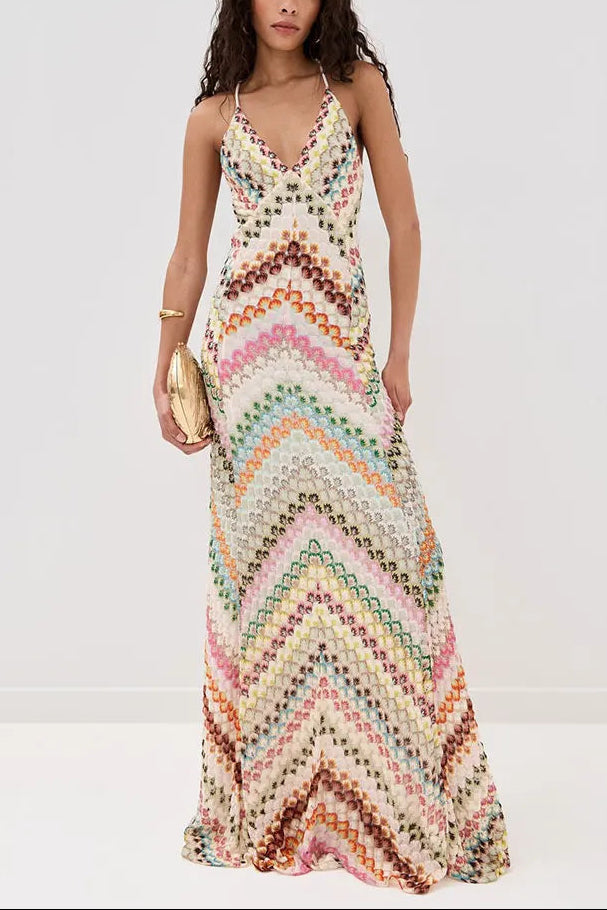 Marie | Robe Longue en Crochet à Fines Bretelles Col en V pour Femme